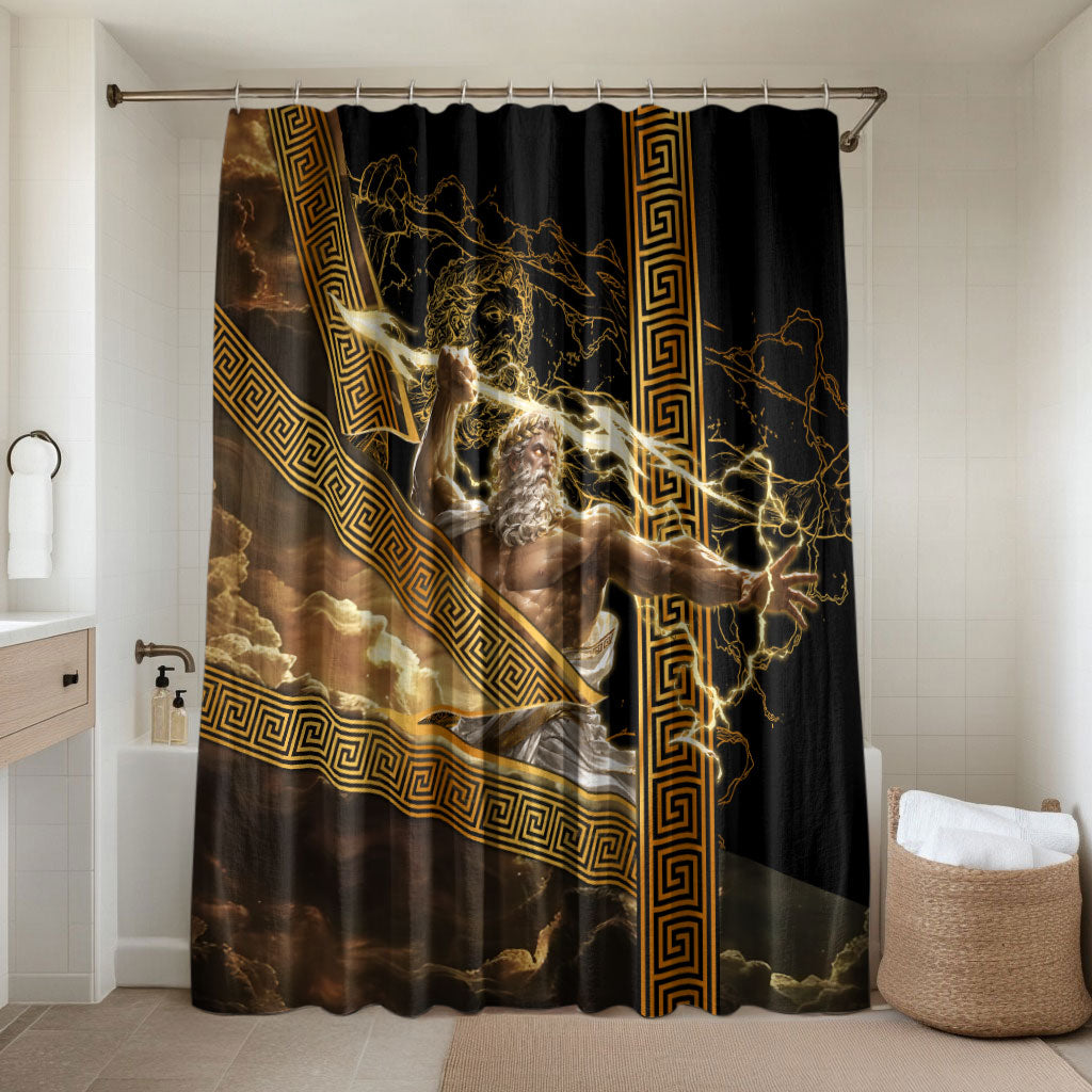 Zeus Greek Mythology King Of Gods Bathroom Set Gold Meander Pattern Lightning Bolt Mythological