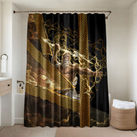 Zeus Greek Mythology King Of Gods Bathroom Set Gold Meander Pattern Lightning Bolt Mythological