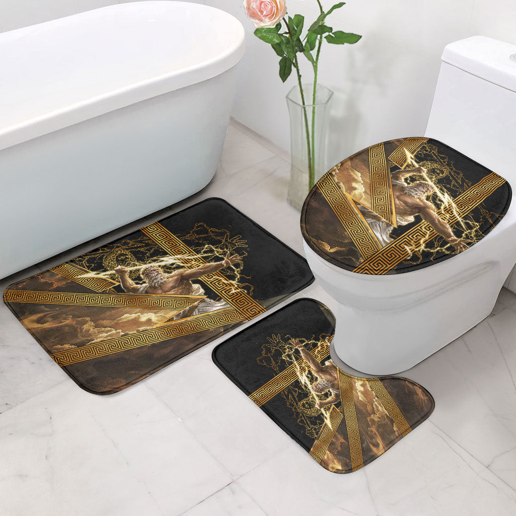 Zeus Greek Mythology King Of Gods Bathroom Set Gold Meander Pattern Lightning Bolt Mythological