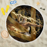 Zeus Greek Mythology King Of Gods Beach Blanket Gold Meander Pattern Lightning Bolt Mythological