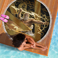 Zeus Greek Mythology King Of Gods Beach Blanket Gold Meander Pattern Lightning Bolt Mythological