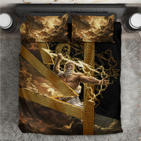 Zeus Greek Mythology King Of Gods Bedding Set Gold Meander Pattern Lightning Bolt Mythological