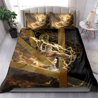 Zeus Greek Mythology King Of Gods Bedding Set Gold Meander Pattern Lightning Bolt Mythological