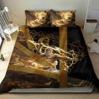 Zeus Greek Mythology King Of Gods Bedding Set Gold Meander Pattern Lightning Bolt Mythological