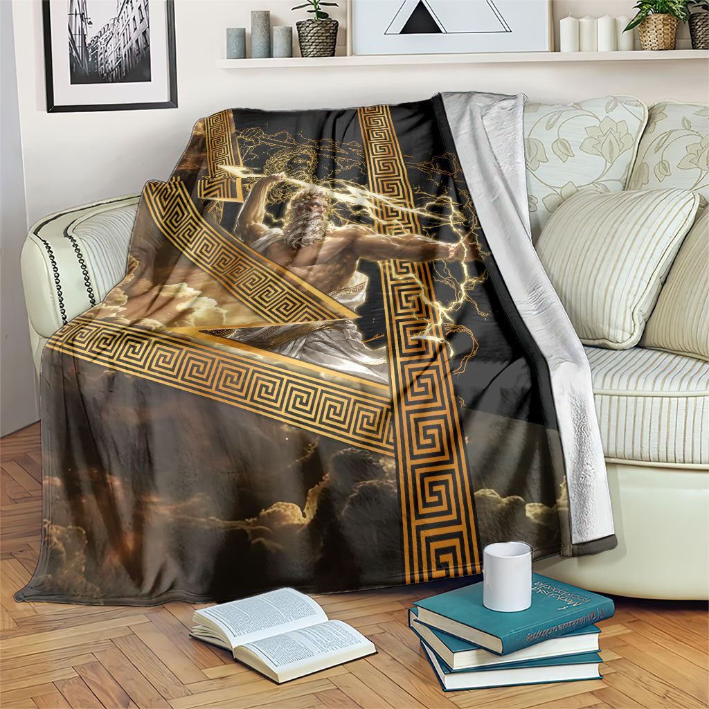 Zeus Greek Mythology King Of Gods Blanket Gold Meander Pattern Lightning Bolt Mythological