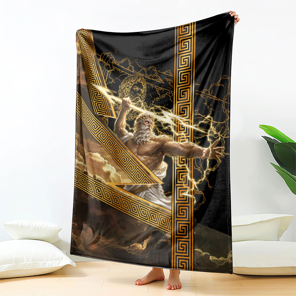 Zeus Greek Mythology King Of Gods Blanket Gold Meander Pattern Lightning Bolt Mythological