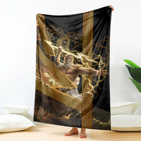Zeus Greek Mythology King Of Gods Blanket Gold Meander Pattern Lightning Bolt Mythological