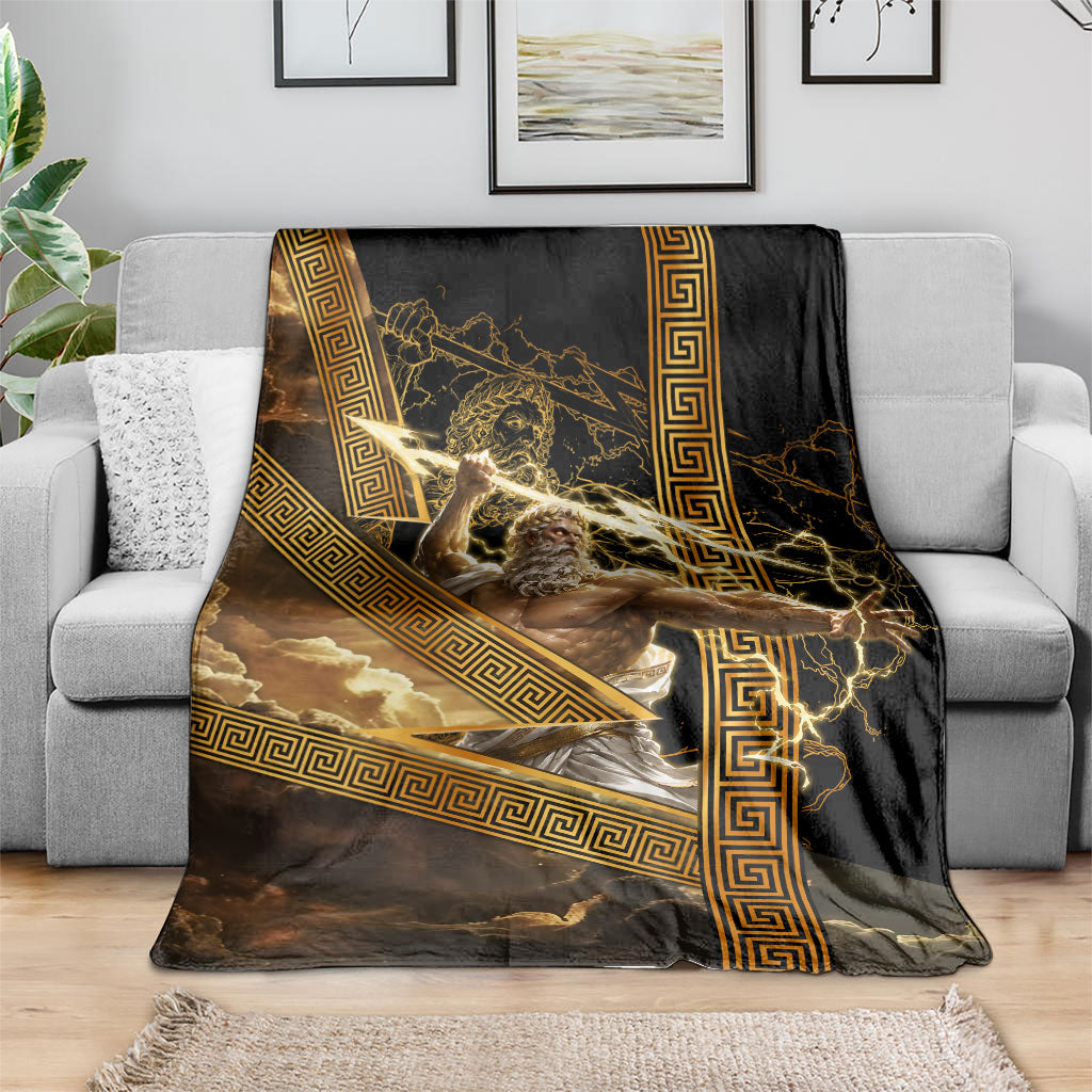 Zeus Greek Mythology King Of Gods Blanket Gold Meander Pattern Lightning Bolt Mythological