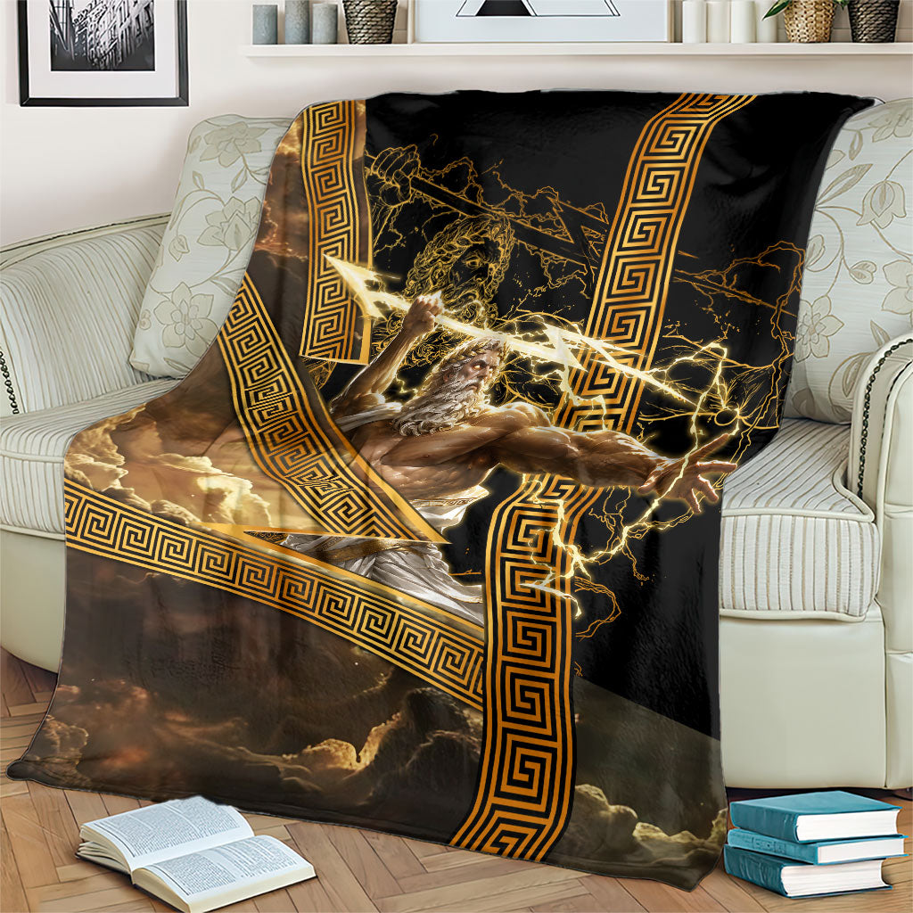 Zeus Greek Mythology King Of Gods Blanket Gold Meander Pattern Lightning Bolt Mythological
