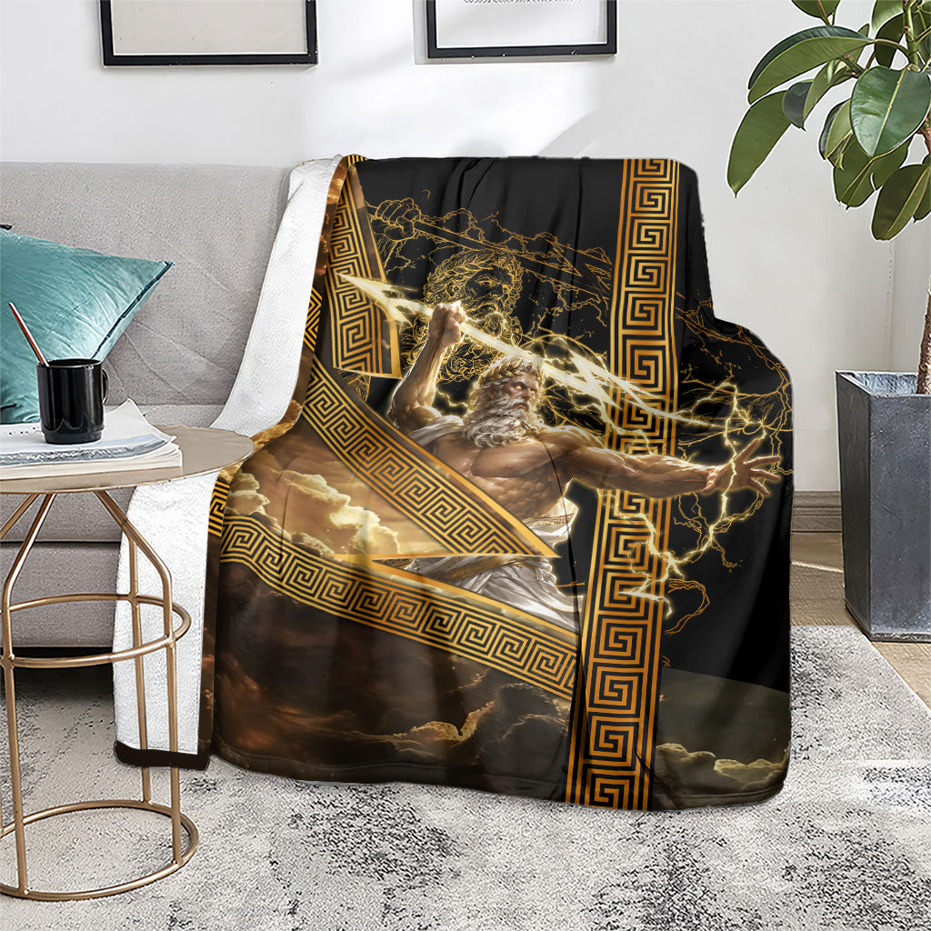 Zeus Greek Mythology King Of Gods Blanket Gold Meander Pattern Lightning Bolt Mythological