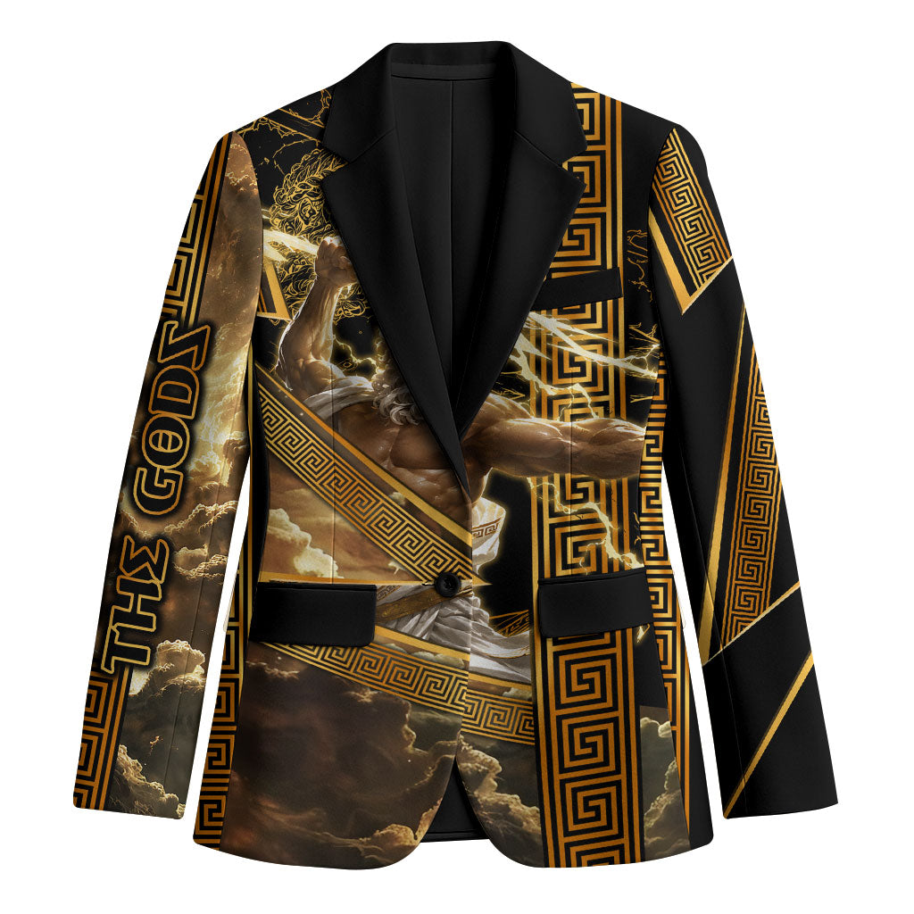 Zeus Greek Mythology King Of Gods Blazer Gold Meander Pattern Lightning Bolt Mythological