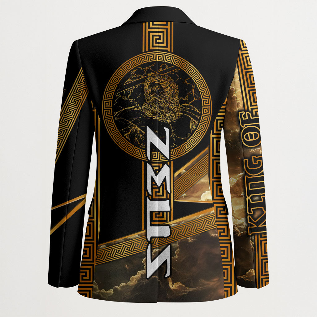 Zeus Greek Mythology King Of Gods Blazer Gold Meander Pattern Lightning Bolt Mythological