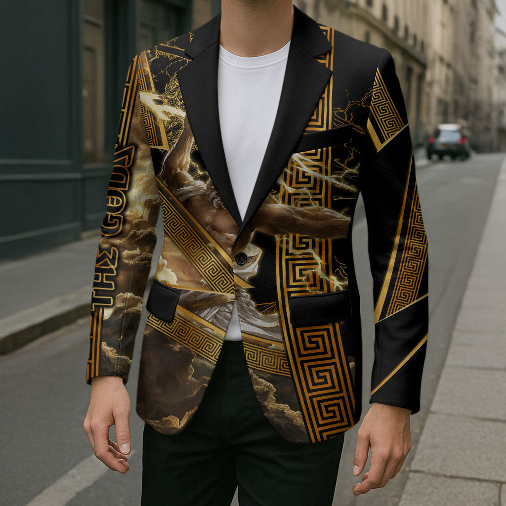 Zeus Greek Mythology King Of Gods Blazer Gold Meander Pattern Lightning Bolt Mythological