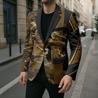 Zeus Greek Mythology King Of Gods Blazer Gold Meander Pattern Lightning Bolt Mythological