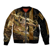 Zeus Greek Mythology King Of Gods Bomber Jacket Gold Meander Pattern Lightning Bolt Mythological