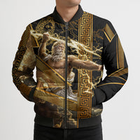 Zeus Greek Mythology King Of Gods Bomber Puffer Jacket Gold Meander Pattern Lightning Bolt Mythological