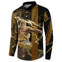 Zeus Greek Mythology King Of Gods Button Sweatshirt Gold Meander Pattern Lightning Bolt Mythological