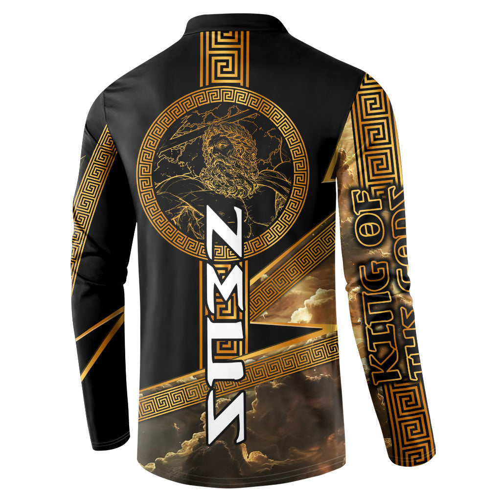 Zeus Greek Mythology King Of Gods Button Sweatshirt Gold Meander Pattern Lightning Bolt Mythological
