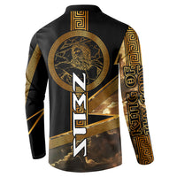 Zeus Greek Mythology King Of Gods Button Sweatshirt Gold Meander Pattern Lightning Bolt Mythological