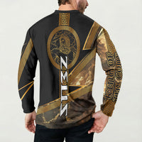 Zeus Greek Mythology King Of Gods Button Sweatshirt Gold Meander Pattern Lightning Bolt Mythological