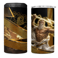 Zeus Greek Mythology King Of Gods 4 in 1 Can Cooler Tumbler Gold Meander Pattern Lightning Bolt Mythological