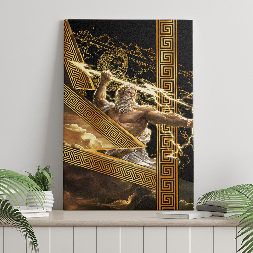 Zeus Greek Mythology King Of Gods Canvas Wall Art Gold Meander Pattern Lightning Bolt Mythological