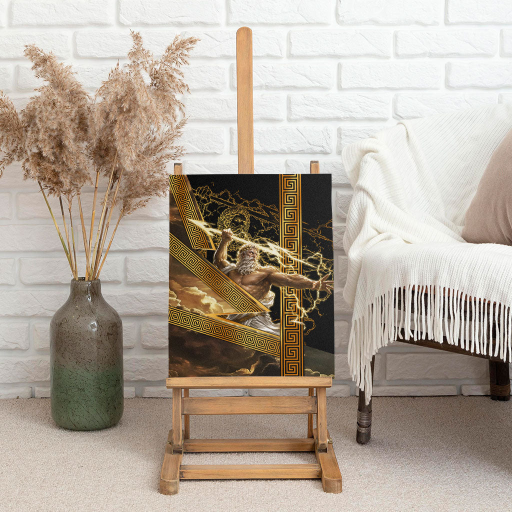 Zeus Greek Mythology King Of Gods Canvas Wall Art Gold Meander Pattern Lightning Bolt Mythological