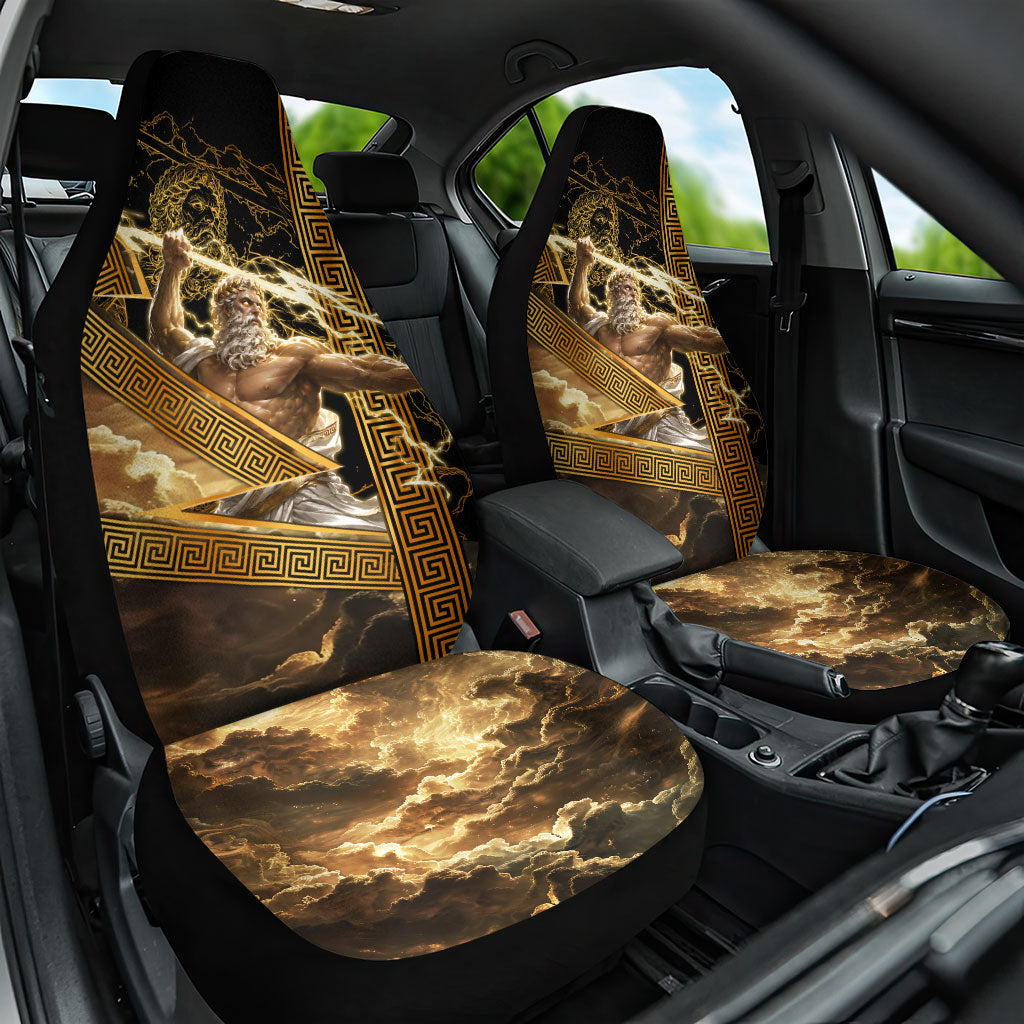 Zeus Greek Mythology King Of Gods Car Seat Cover Gold Meander Pattern Lightning Bolt Mythological
