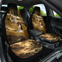 Zeus Greek Mythology King Of Gods Car Seat Cover Gold Meander Pattern Lightning Bolt Mythological