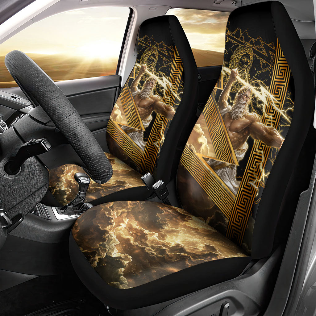 Zeus Greek Mythology King Of Gods Car Seat Cover Gold Meander Pattern Lightning Bolt Mythological