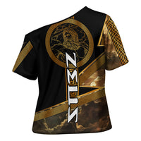 Zeus Greek Mythology King Of Gods Cross Shoulder Shirt Gold Meander Pattern Lightning Bolt Mythological