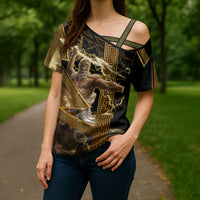 Zeus Greek Mythology King Of Gods Cross Shoulder Shirt Gold Meander Pattern Lightning Bolt Mythological