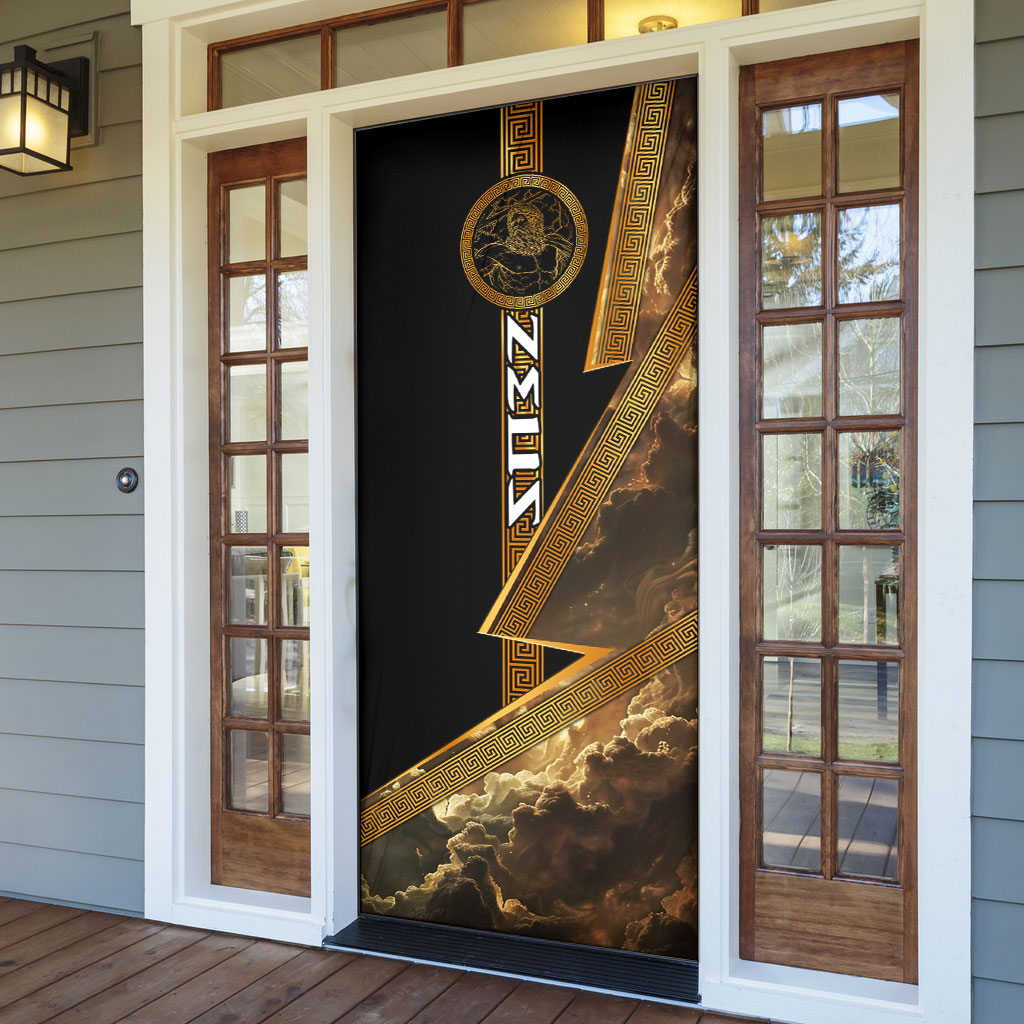 Zeus Greek Mythology King Of Gods Door Cover Gold Meander Pattern Lightning Bolt Mythological