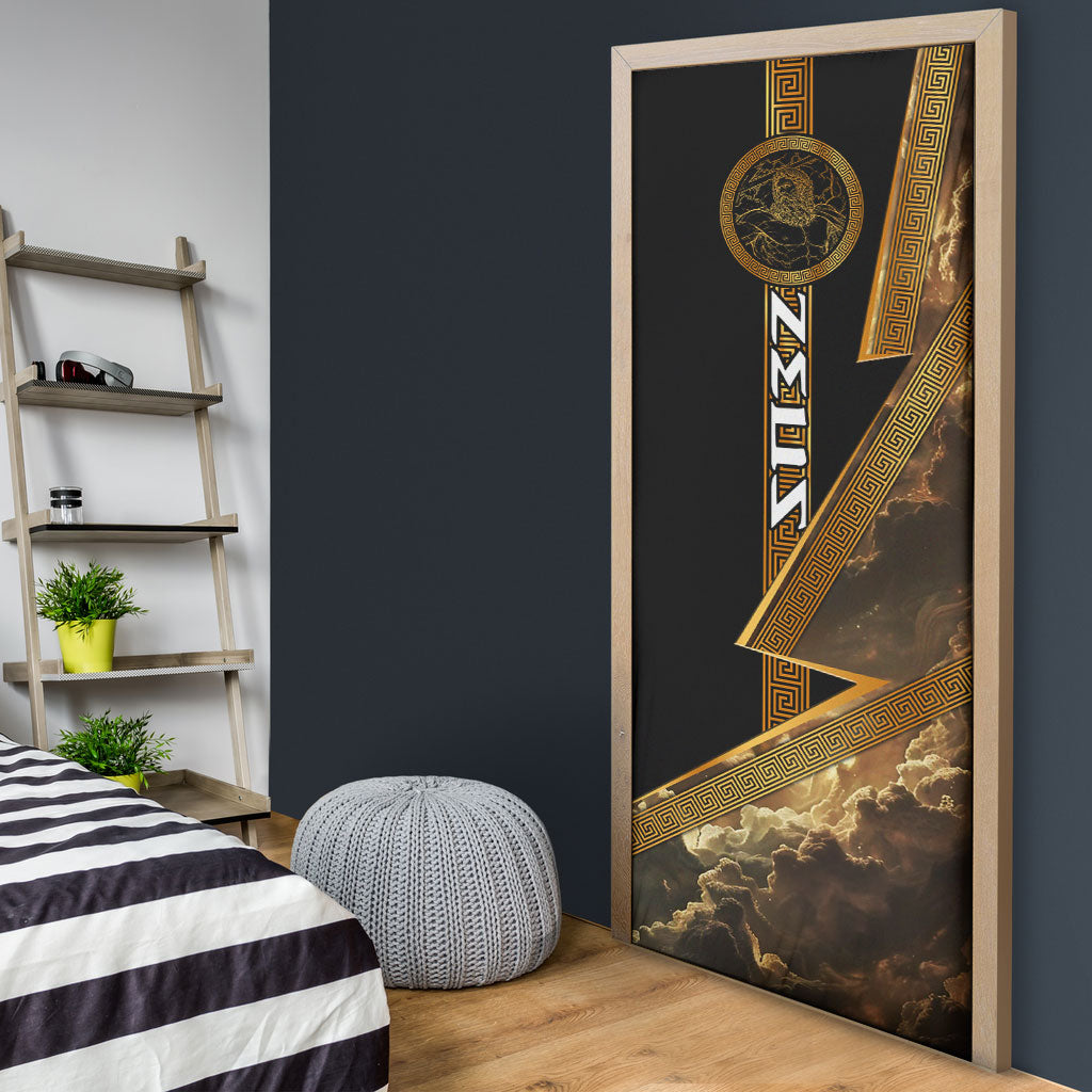 Zeus Greek Mythology King Of Gods Door Cover Gold Meander Pattern Lightning Bolt Mythological