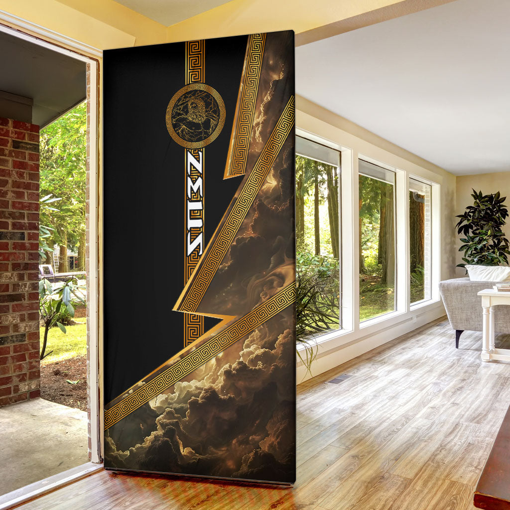 Zeus Greek Mythology King Of Gods Door Cover Gold Meander Pattern Lightning Bolt Mythological