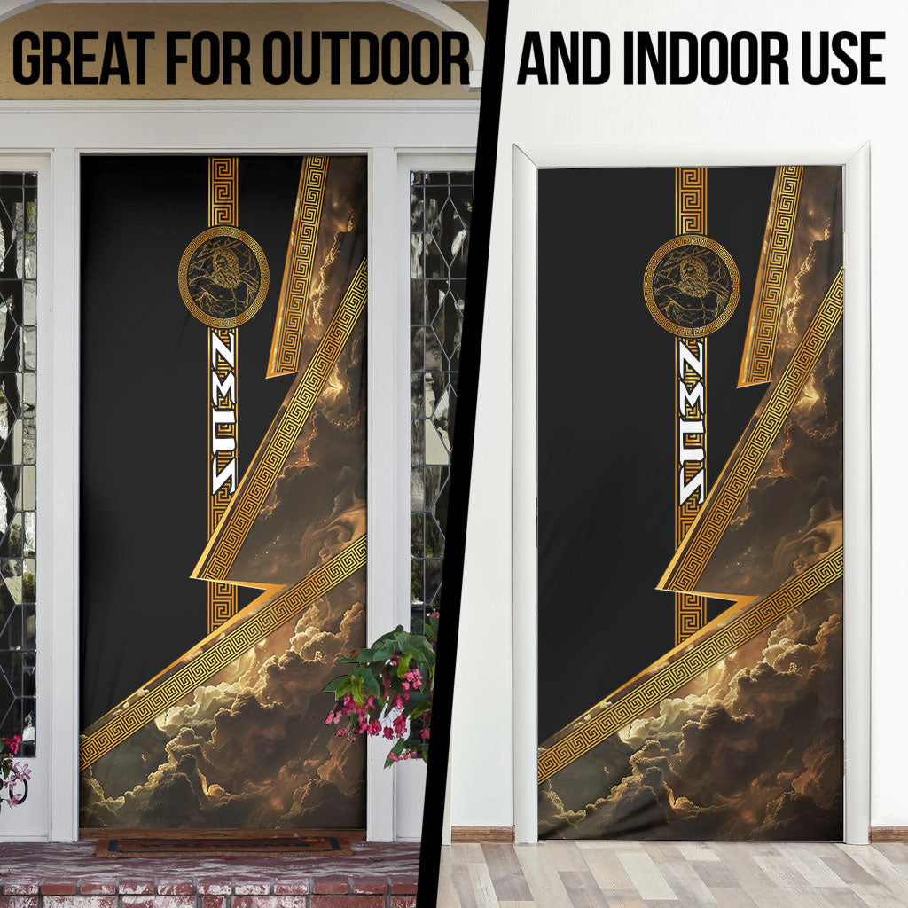Zeus Greek Mythology King Of Gods Door Cover Gold Meander Pattern Lightning Bolt Mythological