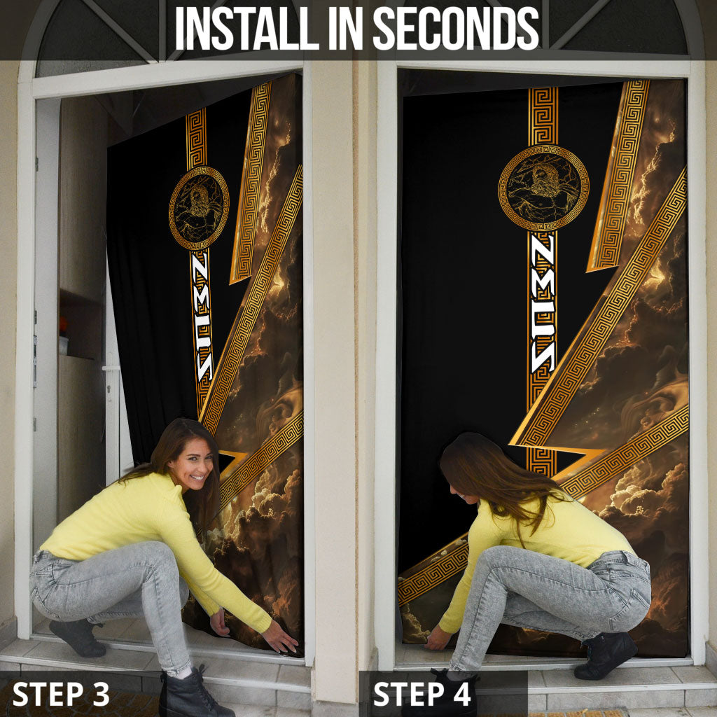 Zeus Greek Mythology King Of Gods Door Cover Gold Meander Pattern Lightning Bolt Mythological