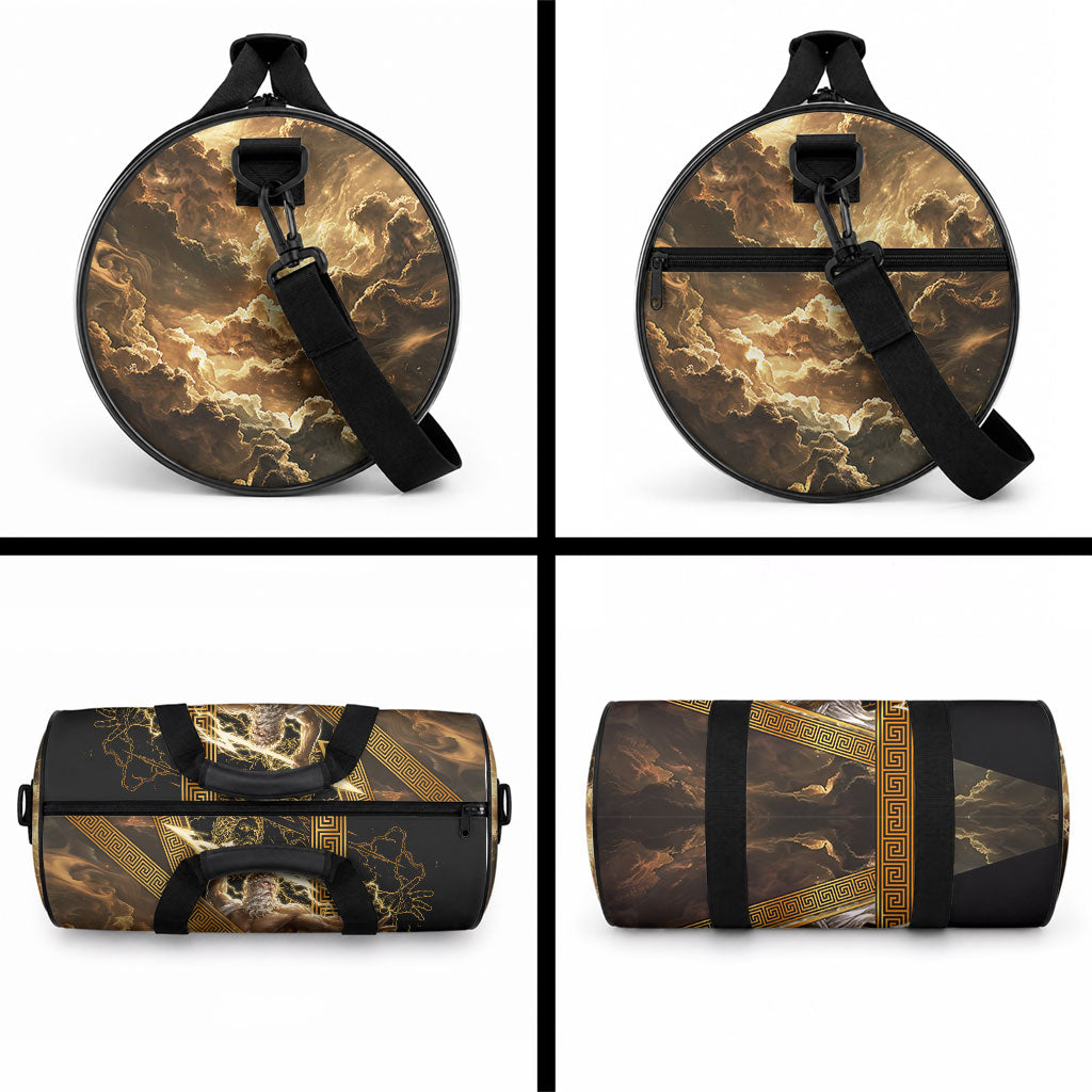 Zeus Greek Mythology King Of Gods Duffle Bag Gold Meander Pattern Lightning Bolt Mythological
