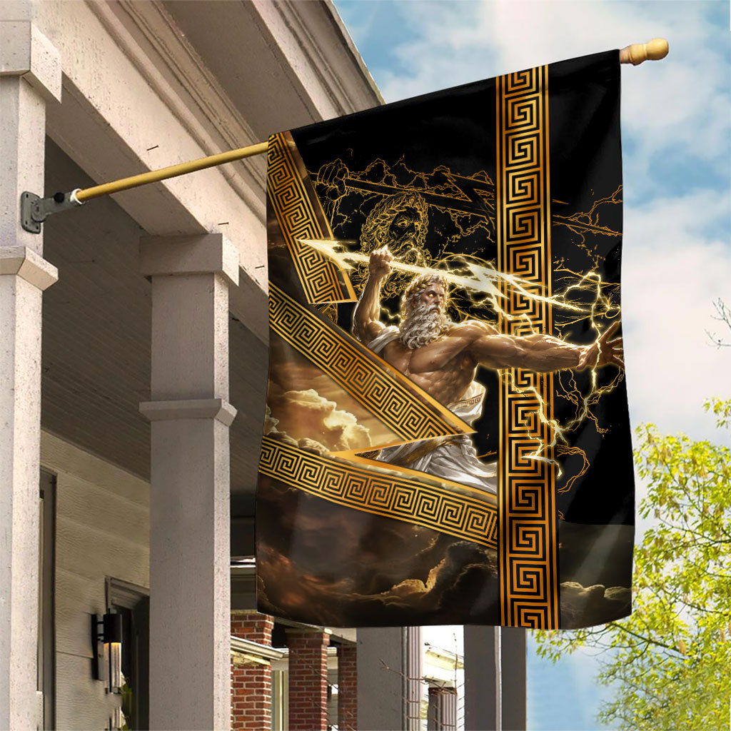 Zeus Greek Mythology King Of Gods Garden Flag Gold Meander Pattern Lightning Bolt Mythological