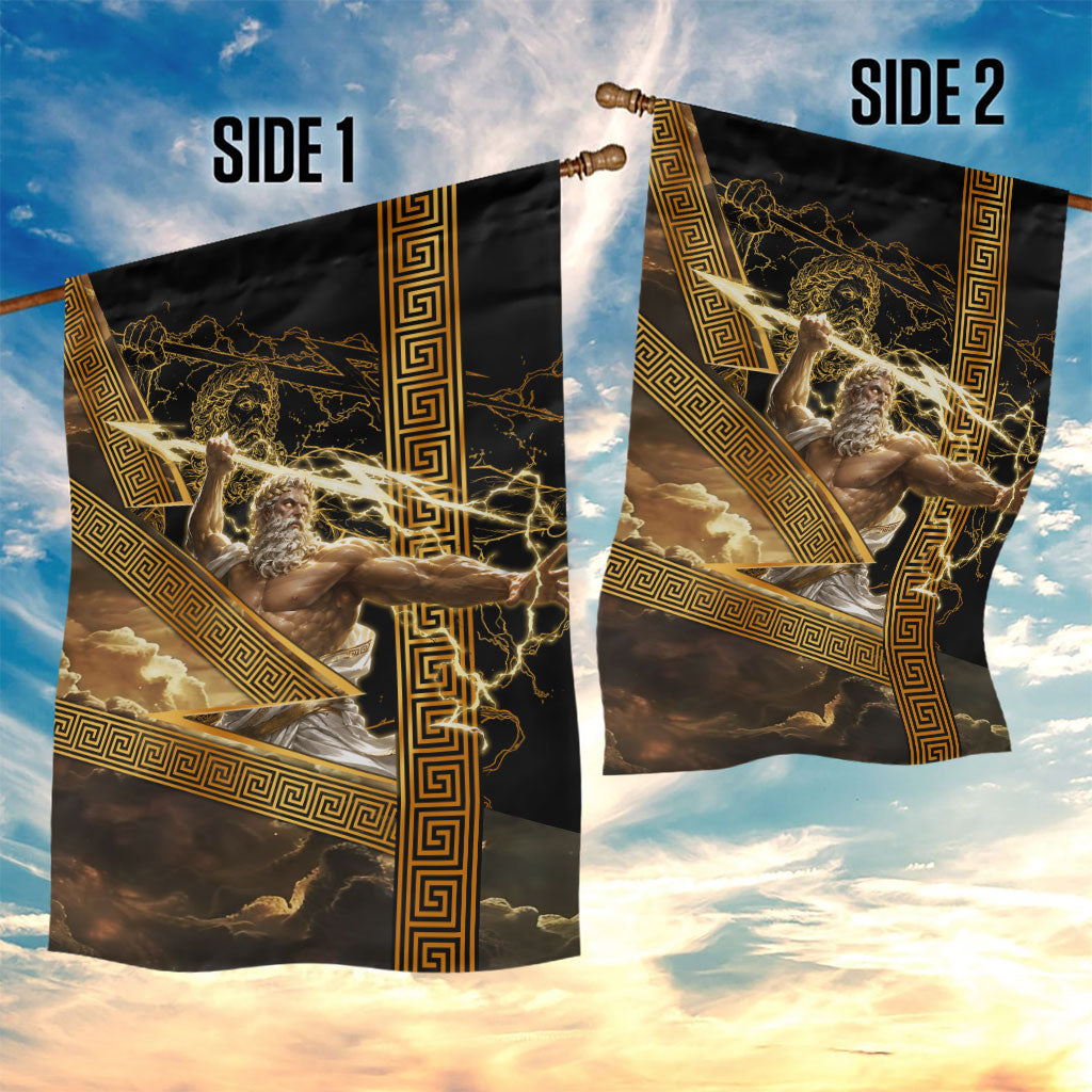 Zeus Greek Mythology King Of Gods Garden Flag Gold Meander Pattern Lightning Bolt Mythological