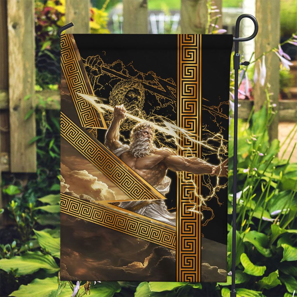 Zeus Greek Mythology King Of Gods Garden Flag Gold Meander Pattern Lightning Bolt Mythological