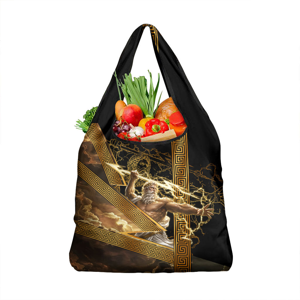 Zeus Greek Mythology King Of Gods Grocery Bag Gold Meander Pattern Lightning Bolt Mythological