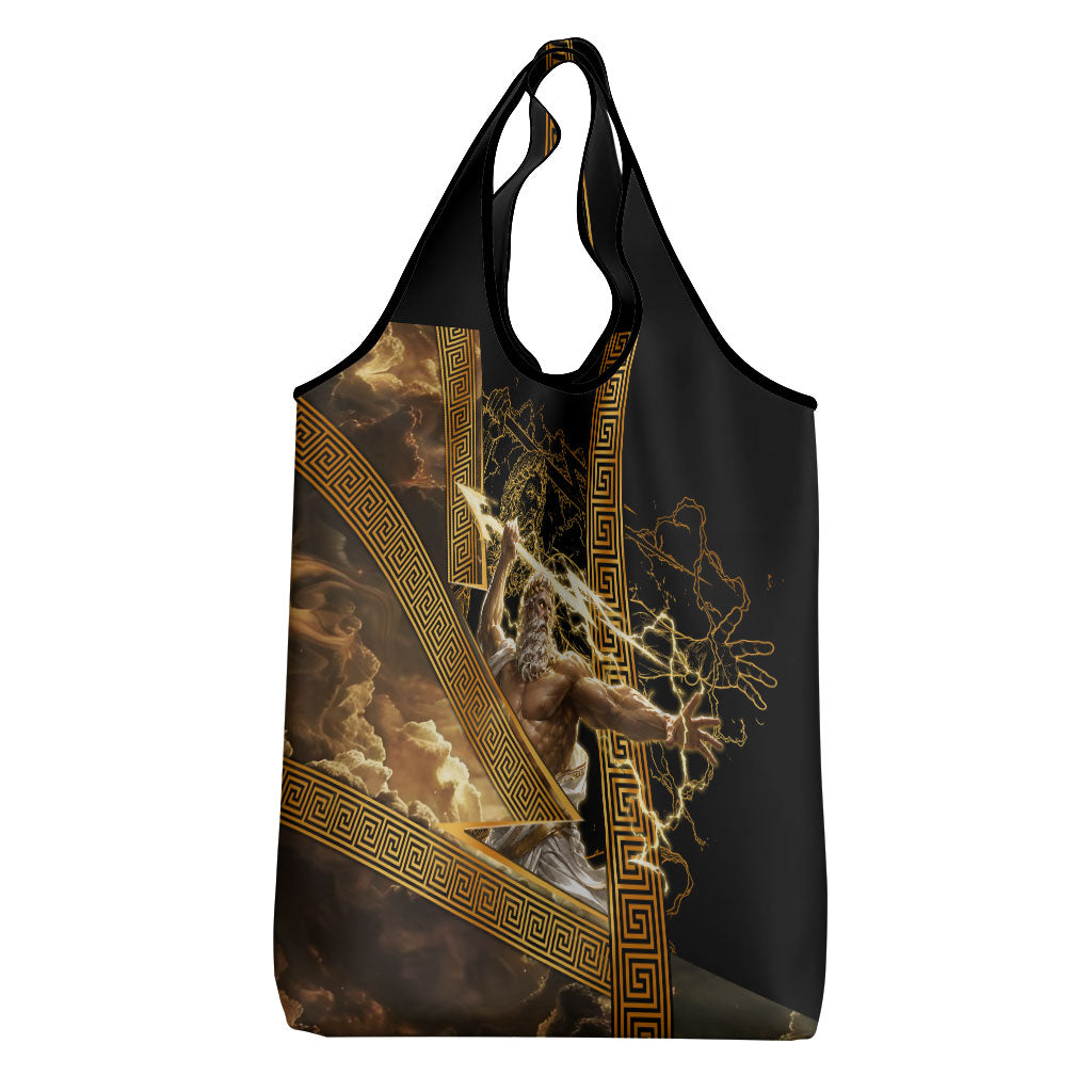 Zeus Greek Mythology King Of Gods Grocery Bag Gold Meander Pattern Lightning Bolt Mythological