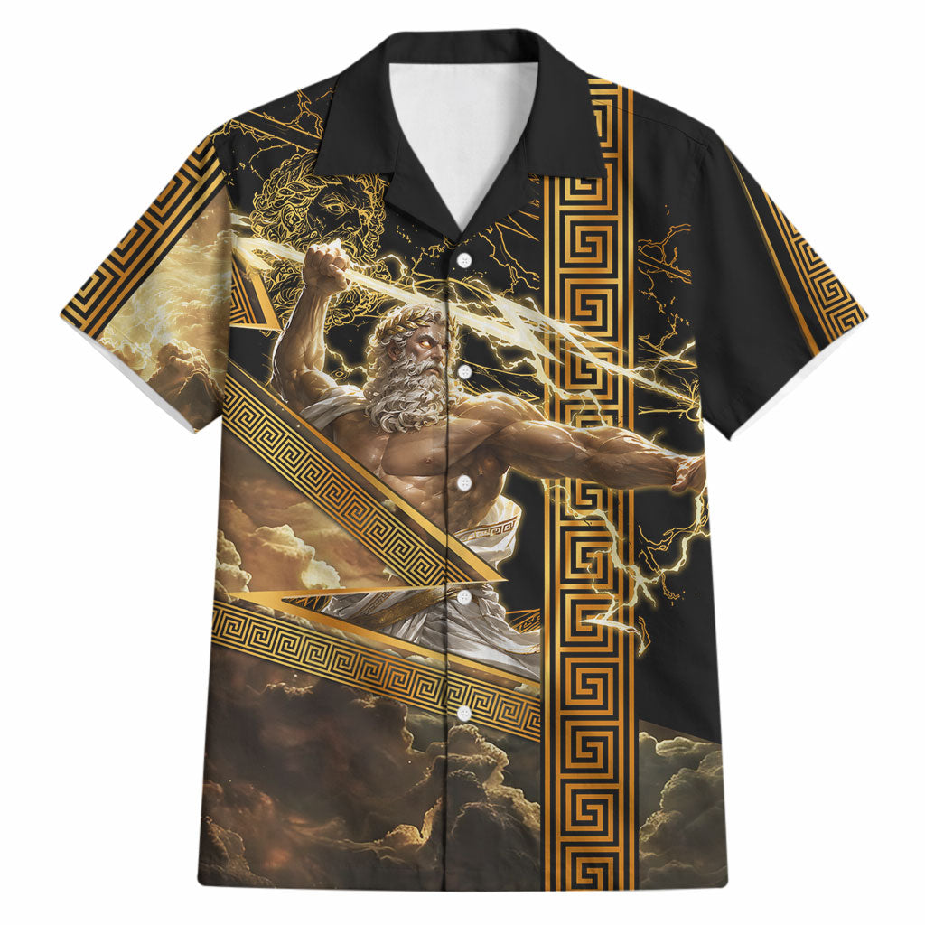 Zeus Greek Mythology King Of Gods Hawaiian Shirt Gold Meander Pattern Lightning Bolt Mythological