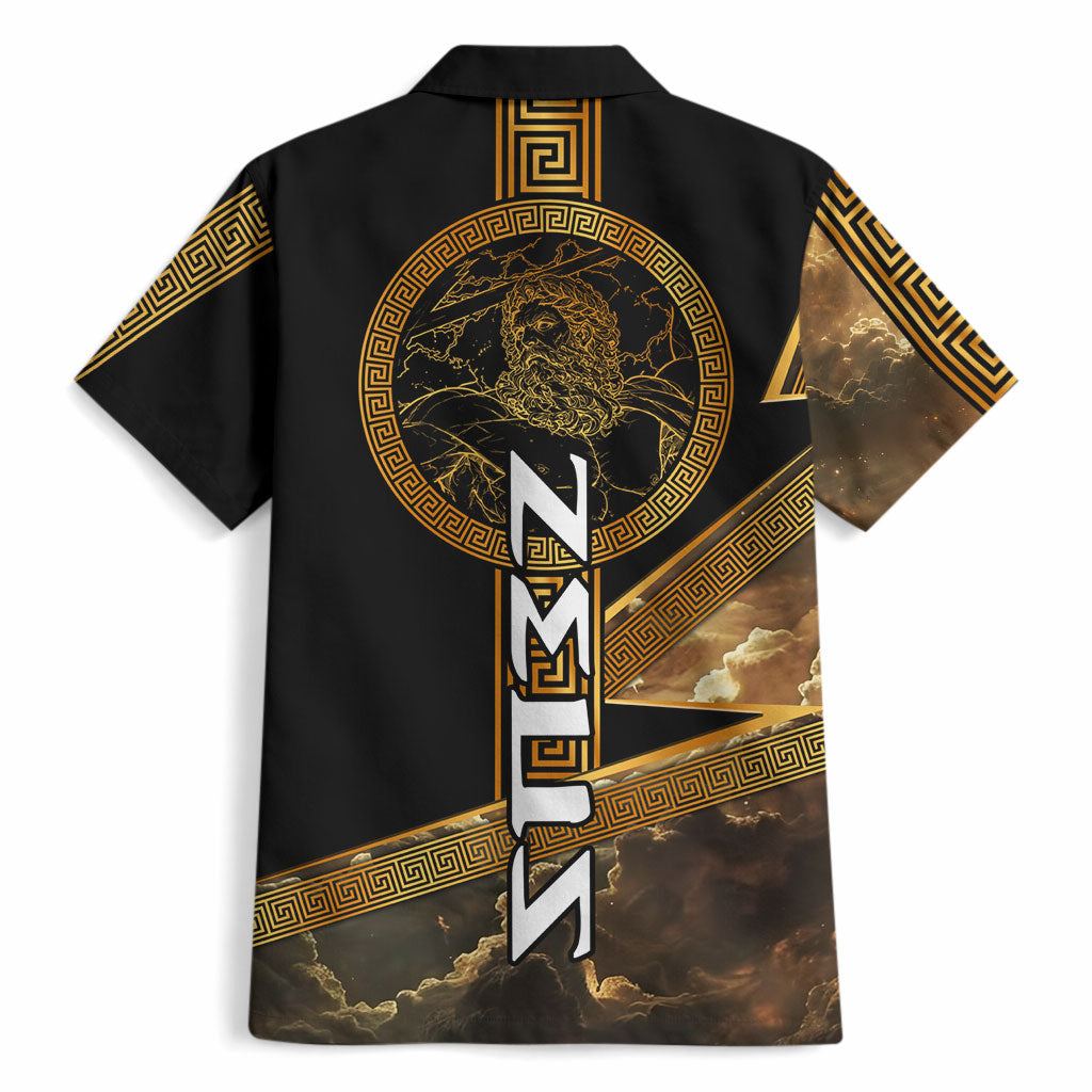 Zeus Greek Mythology King Of Gods Hawaiian Shirt Gold Meander Pattern Lightning Bolt Mythological