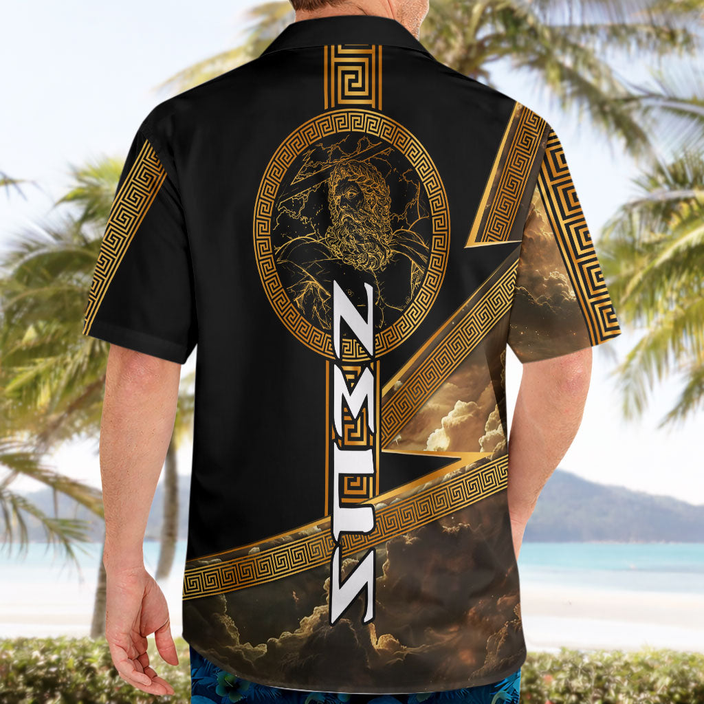 Zeus Greek Mythology King Of Gods Hawaiian Shirt Gold Meander Pattern Lightning Bolt Mythological