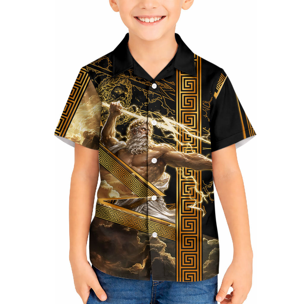 Zeus Greek Mythology King Of Gods Hawaiian Shirt Gold Meander Pattern Lightning Bolt Mythological