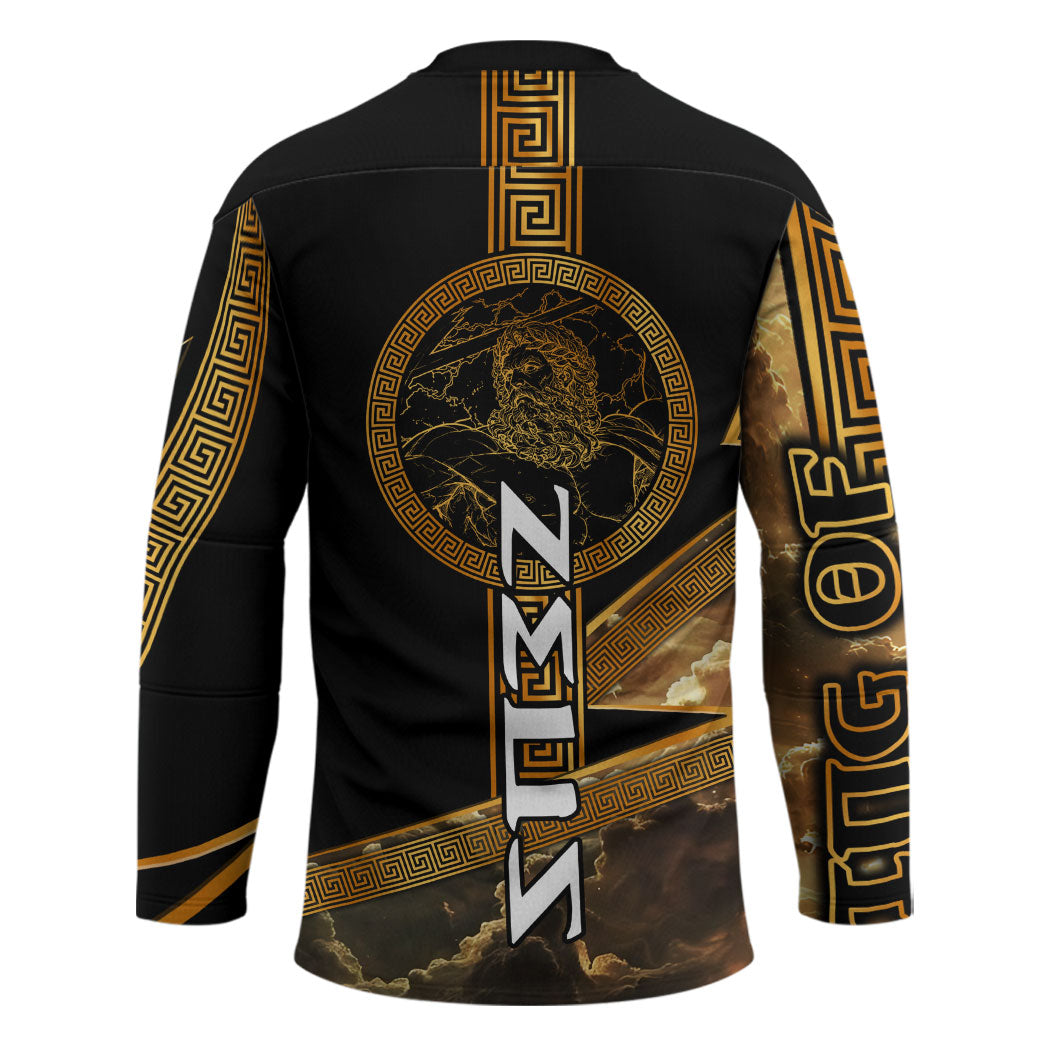 Zeus Greek Mythology King Of Gods Hockey Jersey Gold Meander Pattern Lightning Bolt Mythological