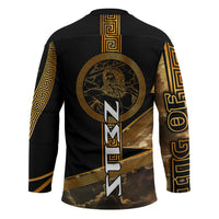 Zeus Greek Mythology King Of Gods Hockey Jersey Gold Meander Pattern Lightning Bolt Mythological