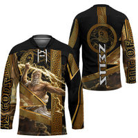 Zeus Greek Mythology King Of Gods Hockey Jersey Gold Meander Pattern Lightning Bolt Mythological